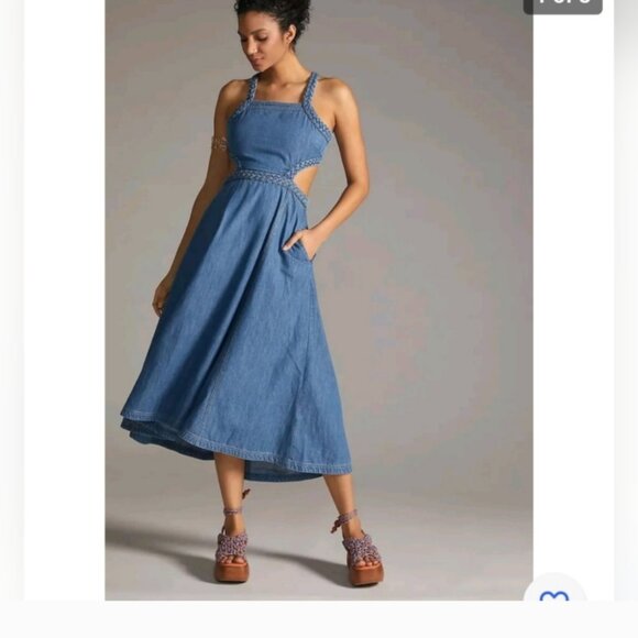 Pilcro Dresses & Skirts - Pilcro by Anthropologie sleeveless square neck denim dress with braided accents.